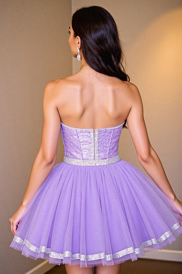 A Line Purple Corset Beaded Homecoming Dress